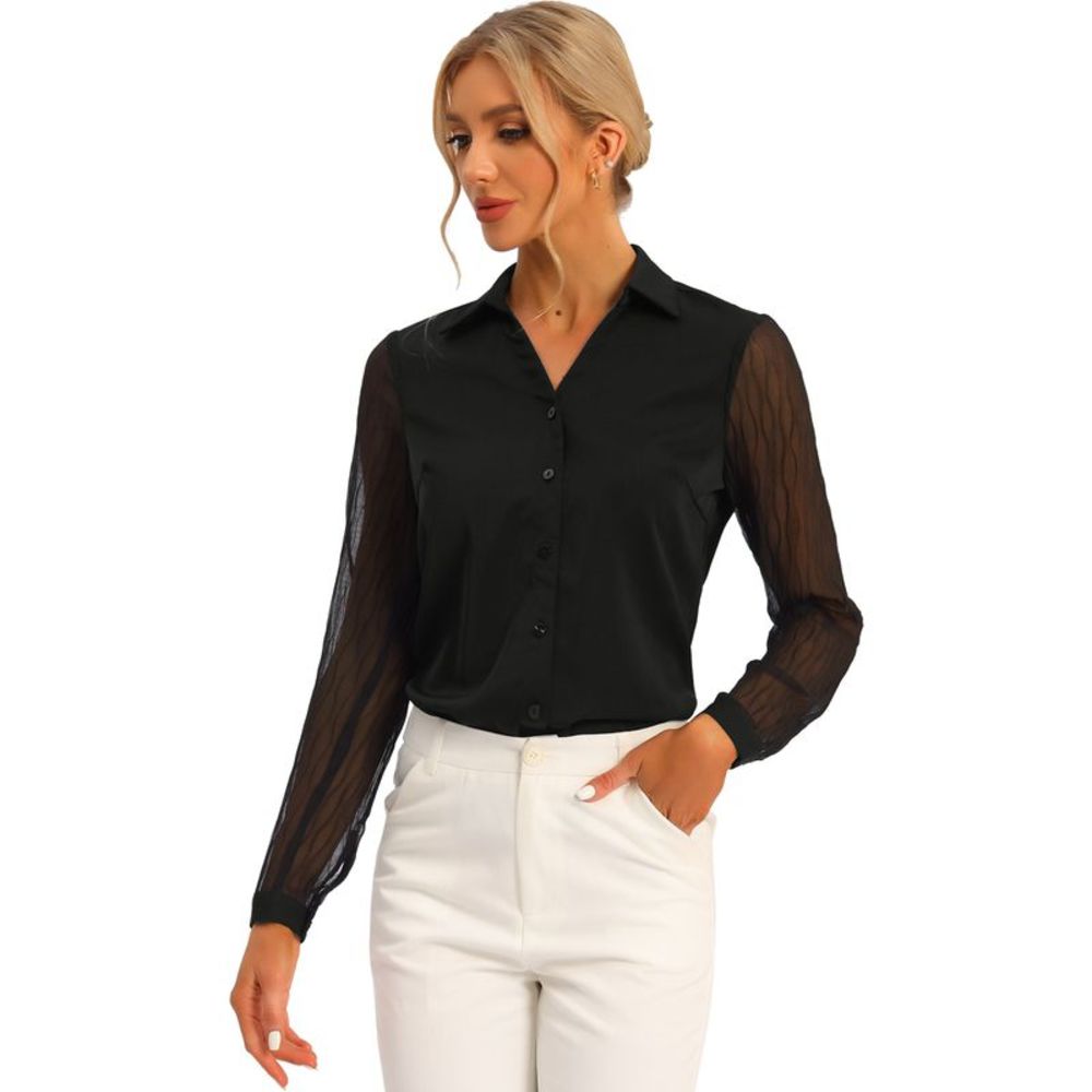 2 for $30! Offers open! Small Allegra K Women's Black Sheer Sleeve Blouse